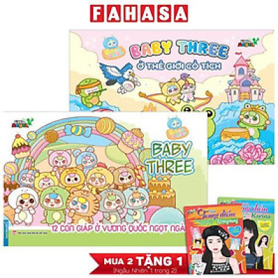 Sách - Bộ Sách Tô Màu Baby Three Ở Thế Giới Cổ Tích + Baby Three 12 Con Giáp Ở Vương Quốc Ngọt Ngào (Bộ 2 Cuốn) - Tặng Kèm Sách Trang Điểm Thần Tượng Âm Nhạc Hàn Quốc Ngẫu Nhiên