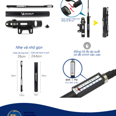 Máy bơm lốp xe đạp, xe máy, mô tô siêu tốc MICHELIN 12320 dùng pin