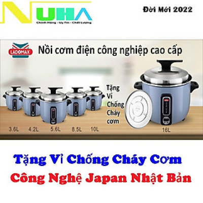Nồi cơm điện công nghiệp Ladomax Nhật dung tích 3.6/4.2/5.6/8.5/10/16L kèm vỉ hấp chống cháy cơm-Hàng chính hãng