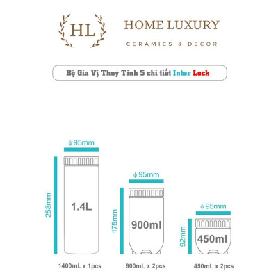 BỘ 5 HŨ THỦY TINH NẮP NHỰA INTERLOCK KHÁNG KHUẨN | HŨ THỦY TINH 5 CHI TIẾT THÔNG MINH
