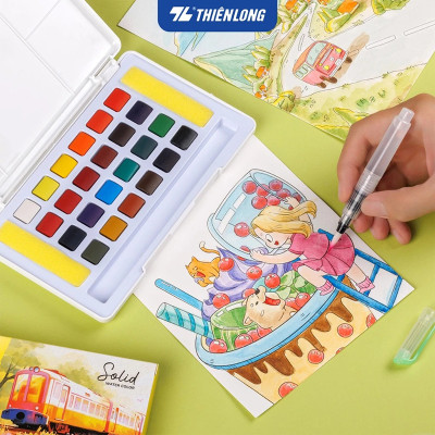 Màu nước nén Thiên Long 12/18/24 màu Colokit Solid Water Color - Màu nén mịn, dễ pha màu, đạt chuẩn châu Âu, tặng kèm cọ