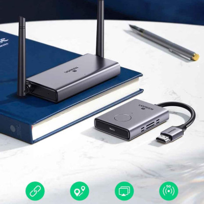 Ugreen UG29463CM506TK 50M 1080P@60Hz Bộ kéo dài tin hiệu HDMI + VGA + 3.5mm không dây 60Mhz 5Ghz Vỏ nhôm 50633a - HÀNG CHÍNH HÃNG
