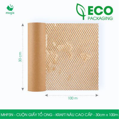 MHP3N - 30cm x 100m - Cuộn giấy tổ ong chống sốc - Kraft nâu Cao Cấp - Giấy gói hàng, gói quà