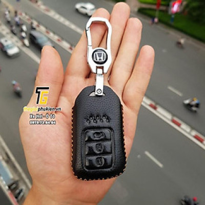 Bao da Handmade bảo vệ chìa khóa xe Honda CR-V, HR-V, City, Civic 3 nút bấm…kèm móc đeo Inox