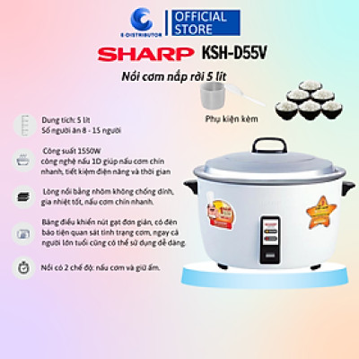 Nồi Cơm Điện Nắp Rời Sharp KSH-D55V (5 Lít)/KSH-D77V (7 Lít) - Trắng - Hàng chính hãng - Bảo Hành 12 Tháng