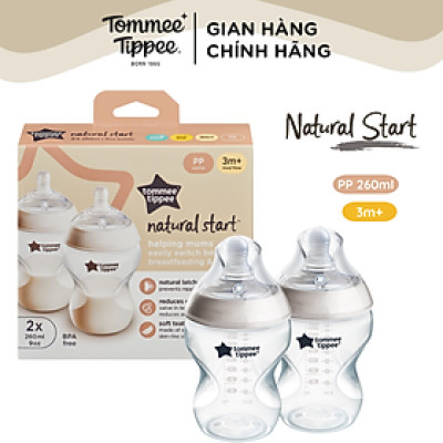 Bình Sữa Ty Siêu Mềm Tự Nhiên Tommee Tippee Natural Start 260ml, Núm Ty Của Bình 3-6 Tháng (Bình Đôi)