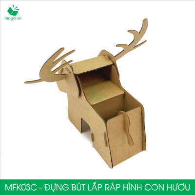 MFK03C - Đựng bút lắp ráp hình con hươu, đồ đựng bút hình thú bằng giấy carton siêu cứng