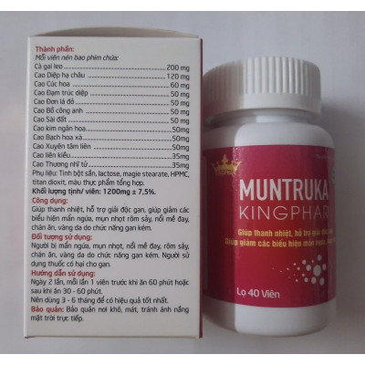 Viên uống mụn trứng cá Muntruka Kingphar, lọ 40v,