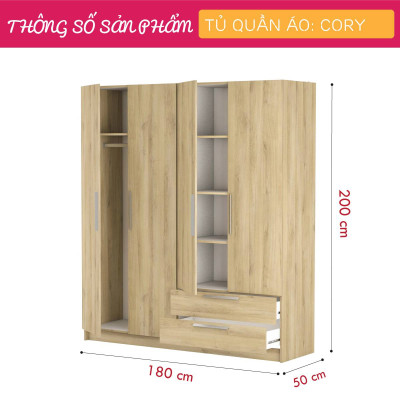 Tủ áo nhỏ gọn tủ đựng quần áo bằng gỗ MDF SMLIFE Cory