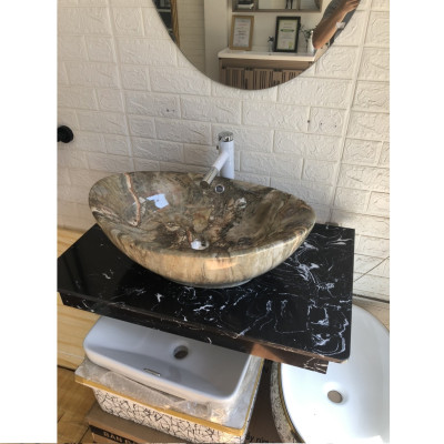 CHẬU ELIP VÂN ĐÁ VÀNG NÂU GRVL 0680