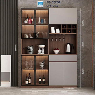 Tủ Rượu Trưng Bày Đa Năng Có Đèn LED Hiện Đại, Nhiều Ngăn Lưu Trữ Thương Hiệu SIB Decor TCK12