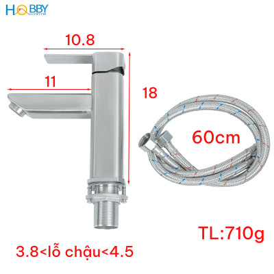 Vòi chậu rửa mặt nóng lạnh thân vuông inox 304 Hobby home decor VRM12