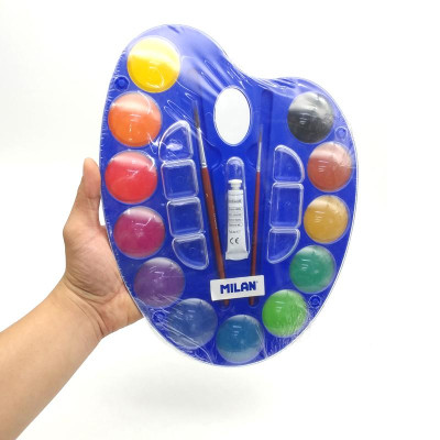 Khay 12 Màu Nước + 2 Cọ ống Bơm Nước Milan 054412