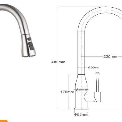 Vòi rút dây cổ hình bầu dục nóng lạnh inox Tundo BR6220B Boss 480*55*255 mm