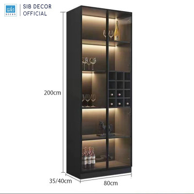 Tủ Gỗ Để Vang Trưng Bày Phối Cánh Kính Dài 120cm SIB Decor TR08