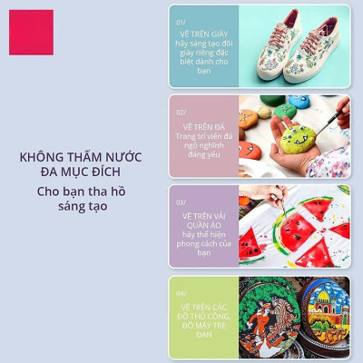 Màu Acrylic tuýp mini chuyên nghiệp - 5ml/tuýp - Vẽ vải / Vẽ quần áo / Vẽ giày - 12 màu