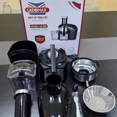 Máy ép trái cây công nghiệp công suất lớn 1860W Ladomax HA-969 nắp kháng vỡ, vòi xoay 2 chiều chống rỉ, ép kiệt bã, có linh kiện thay, chuyên dùng kinh doanh nước ép-Hàng chính hãng