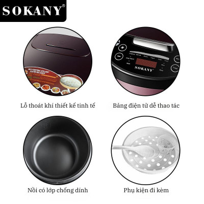 Nồi cơm điện đa năng SOKANY SK-07078 dung tích lớn 6L, bảo quản nhiệt thông minh, nấu cơm, hầm, hấp, tiện lợi mọi lúc mọi nơi - HÀNG CHÍNH HÃNG