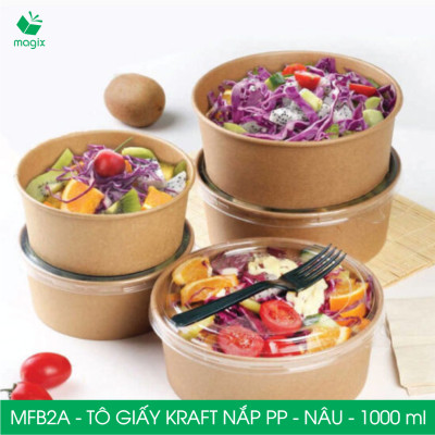 MFB2A - 1000ml - 25 Tô giấy kraft nâu nắp PP - Bát giấy đựng thực phẩm