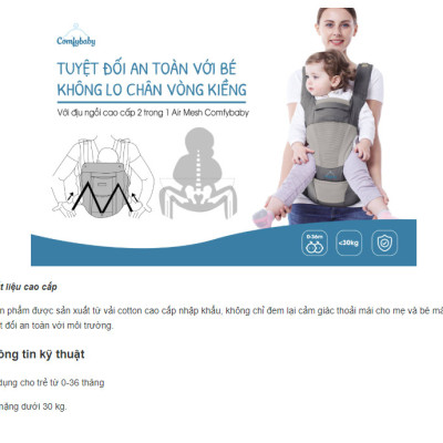 Địu Em Bé Comfybaby Trợ Lực 4 Tư Thế + Tặng 2 Khẩu Trang Xuất Nhật