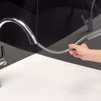 Vòi rửa chén nóng lạnh, dây kéo 2 chế độ Eurolife EL-KM07 (Trắng bạc)