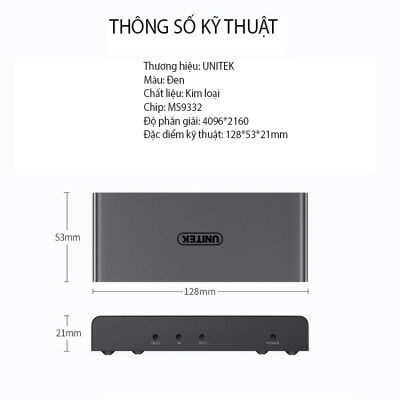 SOAIY Bộ Chia HDMI 1 Ra 2 Cổng UNITEK V130A Hỗ Trợ 4K Cao Cấp - Hàng Nhập Khẩu