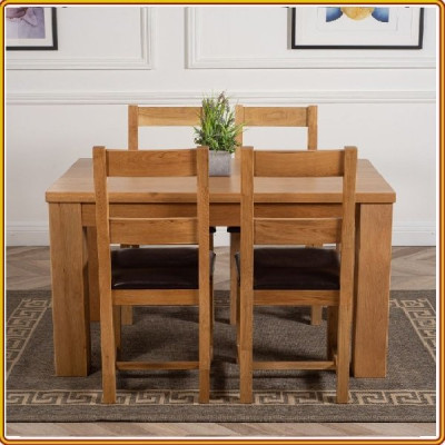 Bộ bàn ăn Rustic Oak bàn 1m4, kèm 4 ghế juno sofa ( Vàng Gỗ Tự Nhiên)