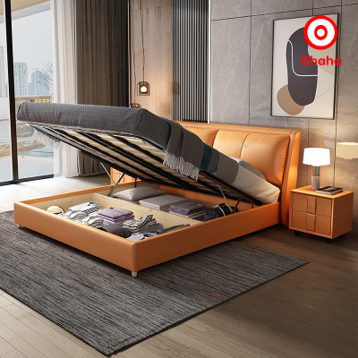 [Miễn phí vận chuyển & Lắp đặt] Giường ngủ bọc da cỡ lớn kết hợp gỗ cao cấp chống ẩm TẶNG kèm 2 tab đầu giường - GN024