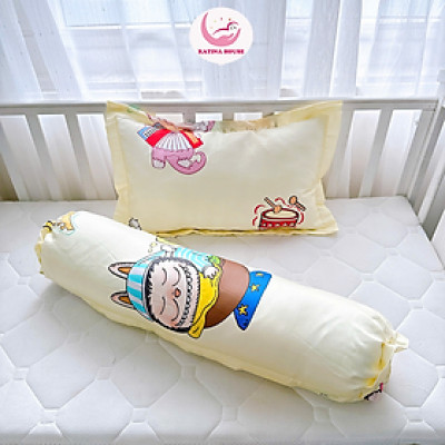 Trọn bộ gối nằm gối ôm cho bé Katina House, vải tencel 60s, gòn lông vũ nhân tạo mềm mượt mát lạnh