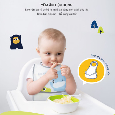 YẾM ĂN EM BÉ KHÔNG THẤM NƯỚC HÌNH THÚ VUI NHỘN CÓ KHAY HỨNG - KU2253
