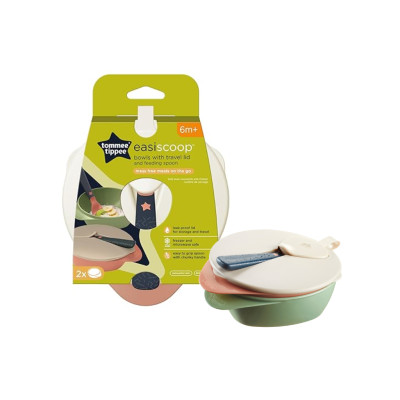 Bát Ăn Dặm Có Nắp Kèm Thìa Tommee Tippee Easy Scoop Cho Bé Từ 6 Tháng (Set 2 cái)