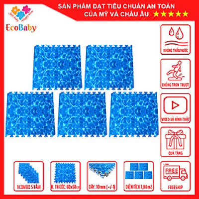 Combo 5 Tấm Thảm Xốp Lót Sàn ECOBABY An Toàn Cho Bé, Chống Trơn Trượt, Đạt Tiêu Chuẩn Của Mỹ, Hình Sóng Biển Màu Xanh Dương, Kích Thước 1 Tấm 60x60cm