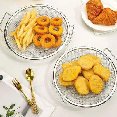 Khay Tròn Inox 304 Kèm Ray Lưới Lọc Ráo Dầu Chiên Thức Ăn Đa Năng Tiện Dụng 19cm - HÀNG CHÍNH HÃNG MINIIN