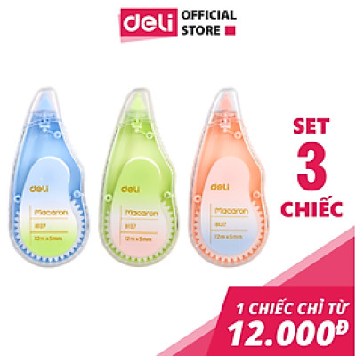 Băng xóa bút xóa kéo 12m Deli - Hình trái cây - Hồng/Xanh lá/Xanh dương - Set 3 chiếc - EH333