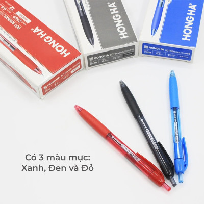 Hộp 12 Bút Semi-gel Hồng Hà dạng bấm đầu ngòi 0.5mm cho nét viết êm, trơn - 2469