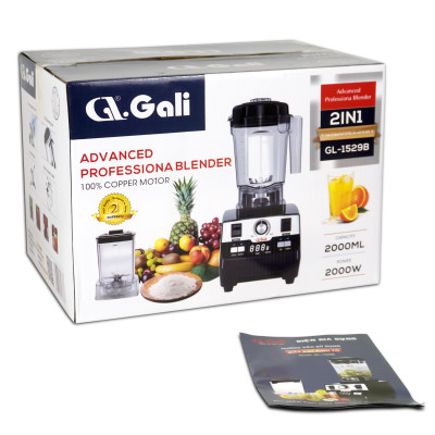 Sinh Tố Công Nghiệp Gali GL-1529B Dung tích 2 Lít, Motor 100% dây đồng đảm bảo độ bền bỉ, bảng điều khiển dạng cảm ứng, lưỡi dao bằng thép không gỉ. Hàng chính hãng bảo hành 24 tháng