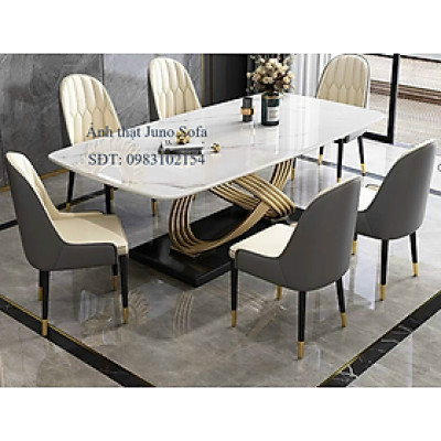 Bộ bàn ăn Juno Sofa 6 ghế nhập khẩu chân x kim loại