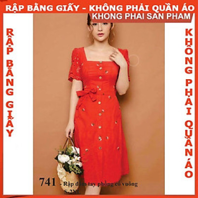 Rập giấy 741- Rập đầm tay phồng cổ vuông (BẢN VẼ)