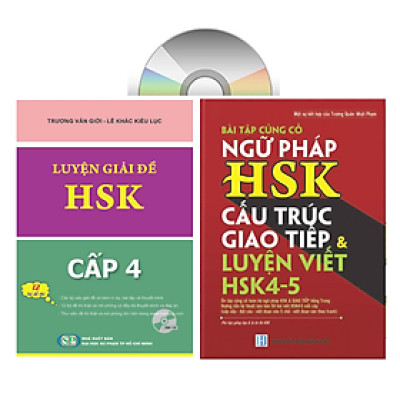 Combo 2 sách Luyện giải đề thi HSK cấp 4 có mp3 nge +Bài Tập Củng Cố Ngữ Pháp HSK – Cấu Trúc Giao Tiếp & Luyện Viết HSK 4-5 Kèm Đáp Án+DVD tài liệu