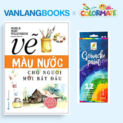 Sách Vẽ Màu Nước Cho Người Mới Bắt Đầu (Tái Bản 2025) + Hộp 12 Tuýp Màu Vẽ Gouache Paint - Vanlangbooks x Colormate