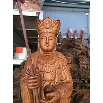 Tượng phật địa tạng vương bồ tát bằng gỗ hương đá liền khối kt cao 50×15×15cm