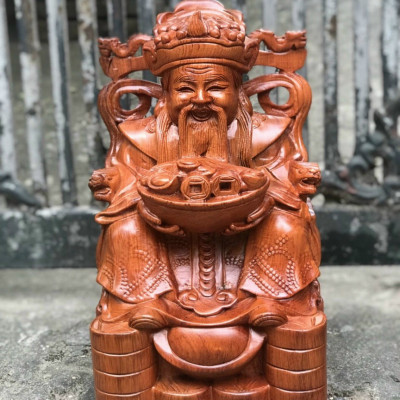 Tượng phật ông thần tài bằng gỗ hương đá kt cao 30×18×15cm