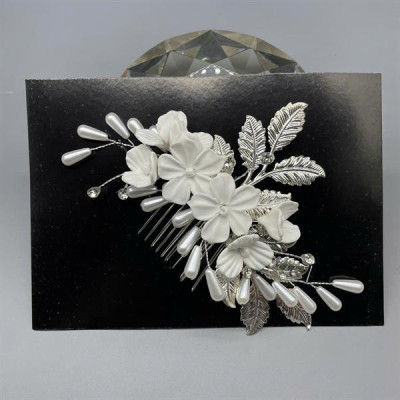 Cài tóc cô dâu hoa đất sét trắng có sẵn xược cài mã 001 - 15cm