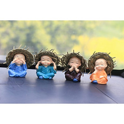 Bộ tượng 4 Chú Tiểu - Nón Rơm - Hàng chính hãng 