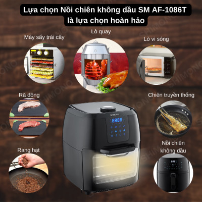 Nồi Chiên Không Dầu SHIMONO SM-AF1086T 10L 1800W Cao Cấp Tiêu Chuẩn FDA Hoa Kỳ, LFGB Đức Tặng Kèm Trọn Bộ 9 Phụ Kiện Hàng Chính Hãng