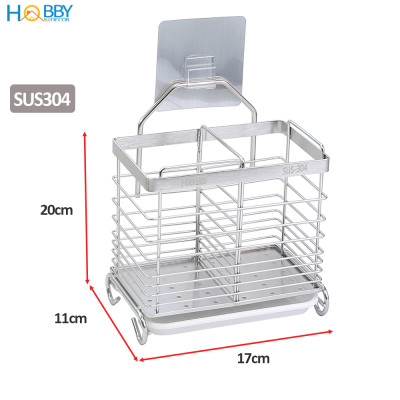 Kệ đựng đũa muỗng 2 ngăn dán tường inox 304 Hobby Home Decor DM05