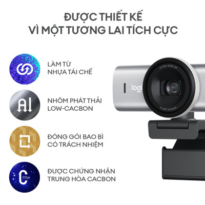 Webcam Logitech MX BRIO 4K ULTRA HD Đen/Xám - Hàng Chính Hãng