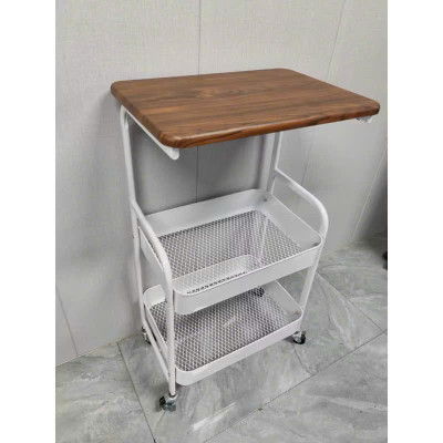 Kệ Để Đồ 3 Tầng Có Bánh Xe – Kệ Spa Mặt Gỗ, Khung Sắt Sơn Tĩnh Điện – Kệ Đẩy Đa Năng Cho Nhà Bếp, Phòng Khách, Phòng Ngủ- HÀNG CHÍNH HÃNG MINIIN