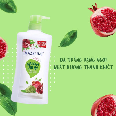 Sữa tắm Hazeline Dưỡng Thể Trắng Sáng & Mịn Da Từ Thiên Nhiên Matcha Lựu Đỏ 1kg