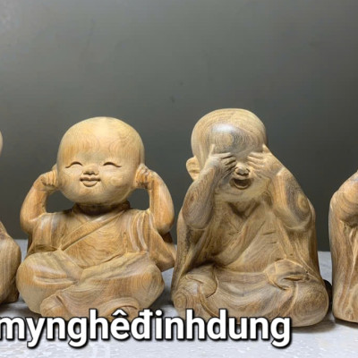 Bộ tượng tứ không bằng gỗ bách xanh thơm nức kt cao 12x10x9cm 